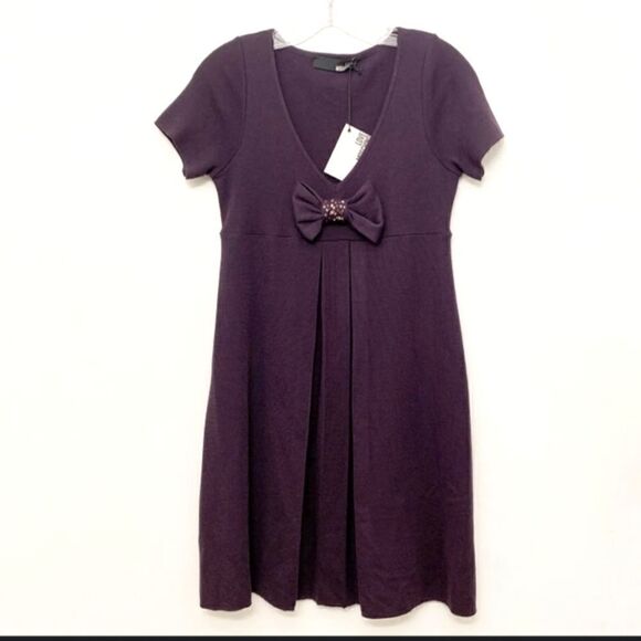Love Moshino Wool Blend Purple A Line Dress with Bow Size 8 - Picture 1 of 7